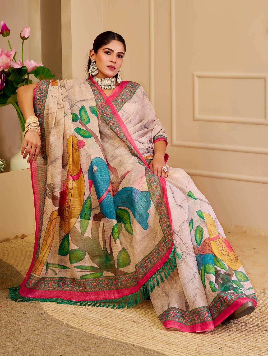 Women Printed Casual Wear Saree With Blouse - 22686620 -  Standard Image - 4
