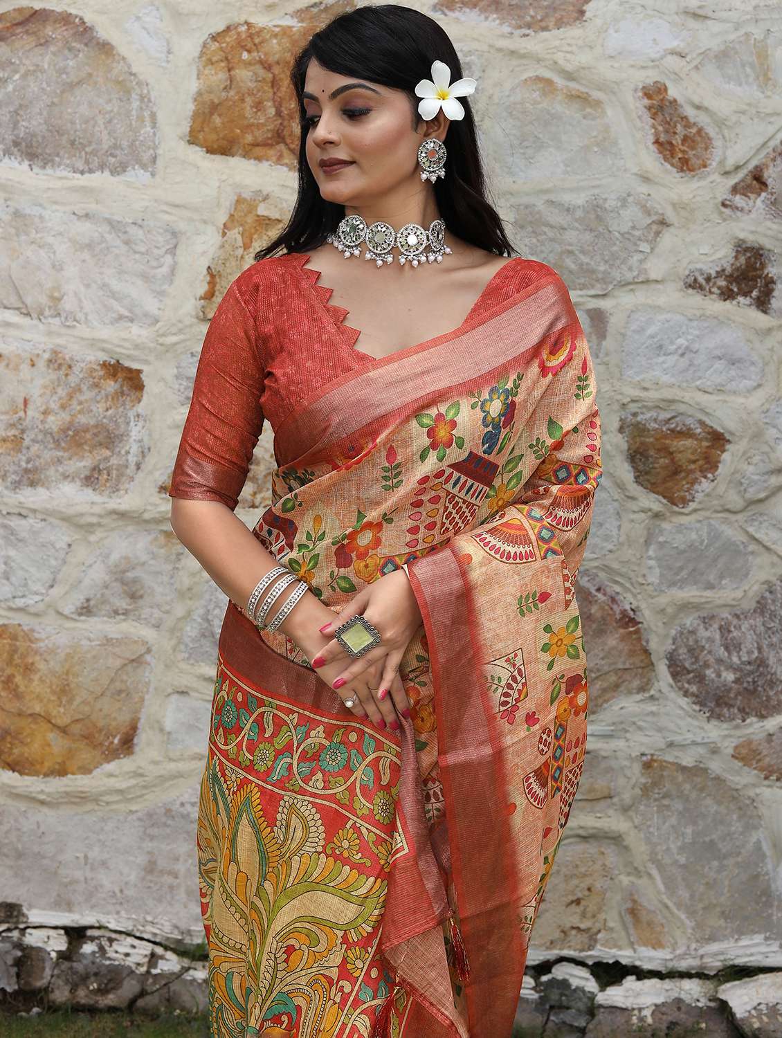 women printed casual wear saree with blouse - 22686852 -  Standard Image - 1