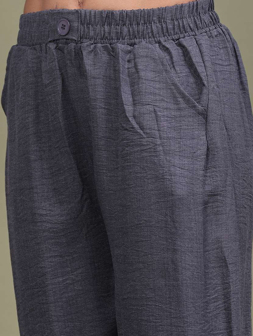 Women Solid Mid Rise Wide Leg Trouser - 22687165 -  Standard Image - 1