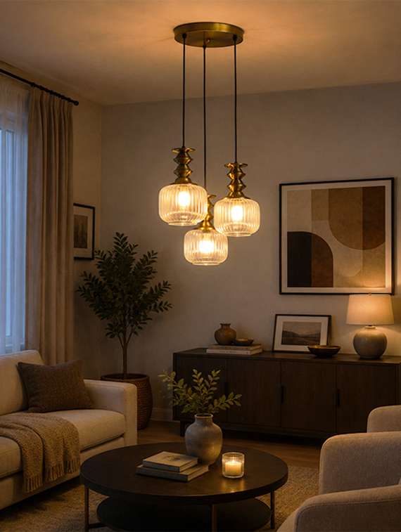 3-light Ribbed Clear Glass Cluster Hanging Light - 22687347 -  Standard Image - 1