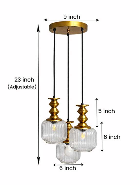 3-light Ribbed Clear Glass Cluster Hanging Light - 22687347 -  Standard Image - 6