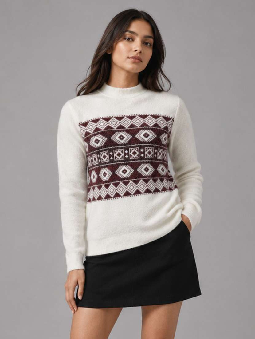 Women Self Design Long Sleeves Regular Fit Pullover - 22687355 -  Standard Image - 1
