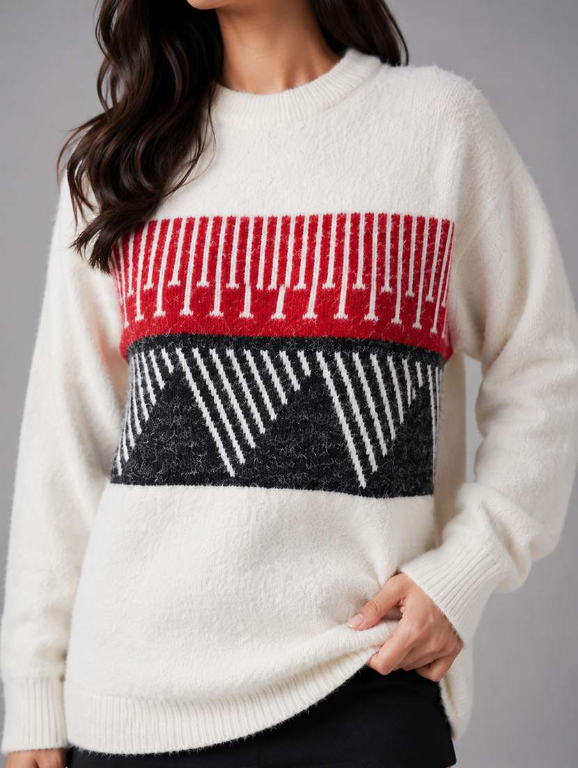 Women Self Design Long Sleeves Pullover - 22687392 -  Standard Image - 1