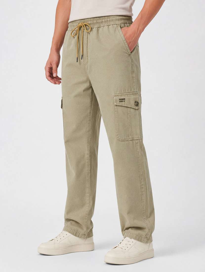 Men Solid Mid Rise Regular Fit Cargo - 22687500 -  Standard Image - 1