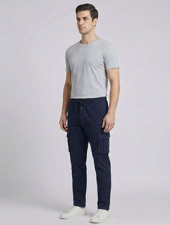 Men Solid Mid Rise Regular Fit Cargo - 22687501 -  Standard Image - 1