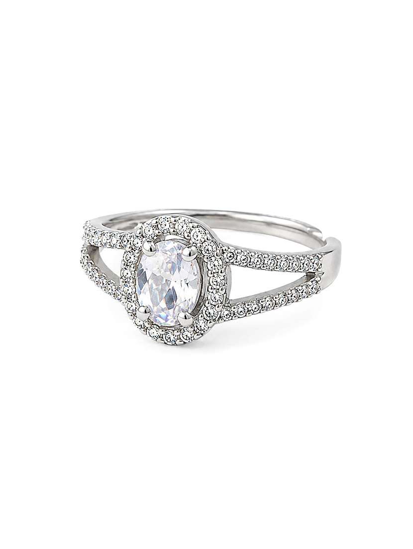 women rhodium plated american diamond with oval center stone & halo openwork pattern ring - 22687552 -  Standard Image - 1