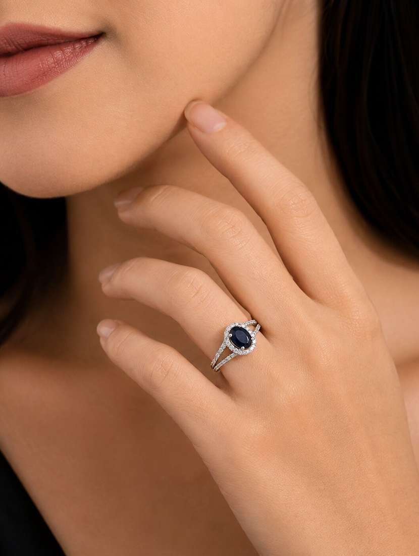 women rhodium plated american diamond with oval center stone & halo openwork pattern ring - 22687554 -  Standard Image - 1