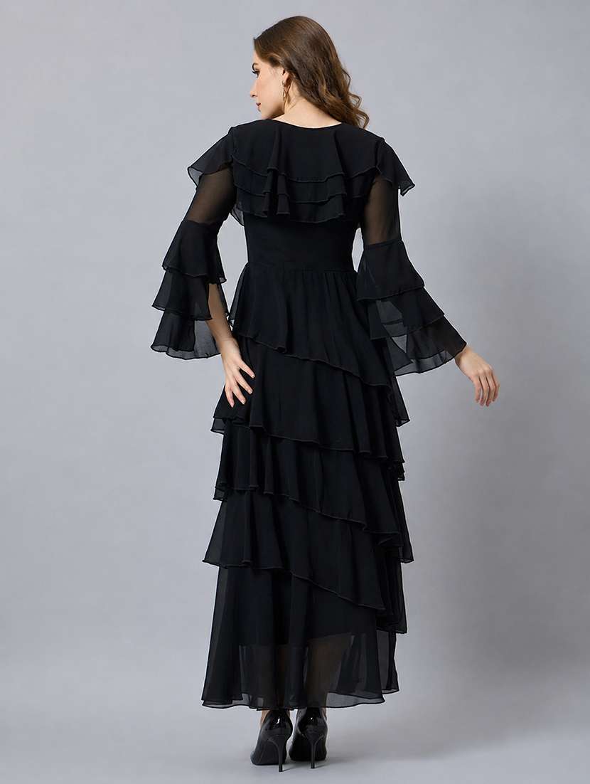 Women Solid Bell Sleeves Layered Dress - 22687995 -  Standard Image - 4