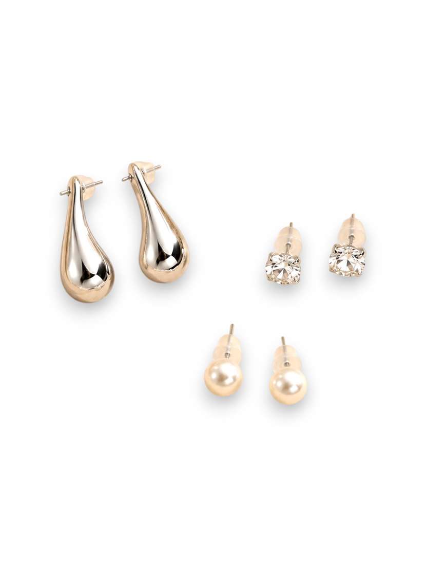 women pack of 3 silver earrings set - 22688030 -  Standard Image - 1