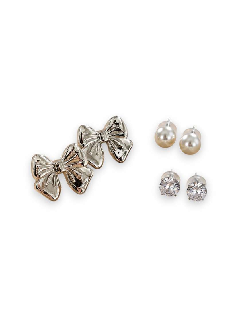 women pack of 3 silver metal studs earrings  - 22688031 -  Standard Image - 1