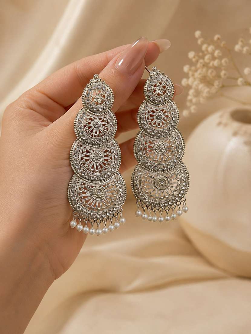 women silver pearl accent chandellier earrings  - 22688032 -  Standard Image - 1