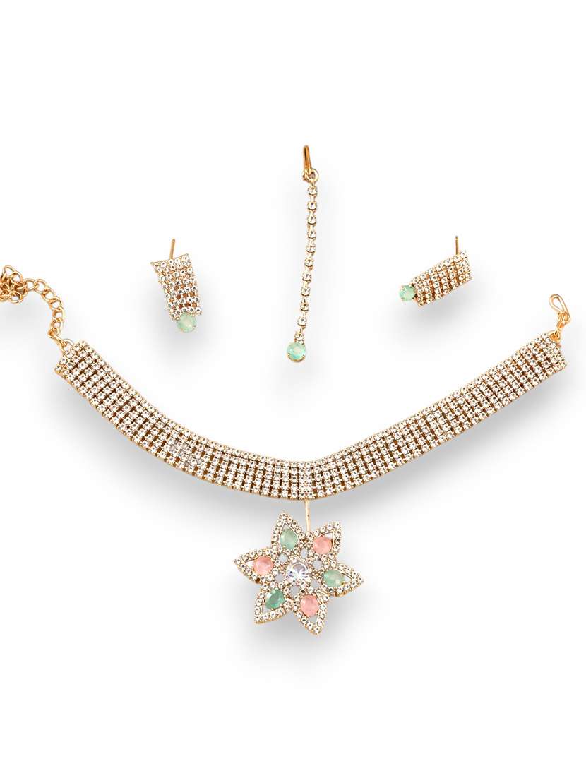 women silver toned jewellery set with earrings and mangtika - 22688034 -  Standard Image - 1