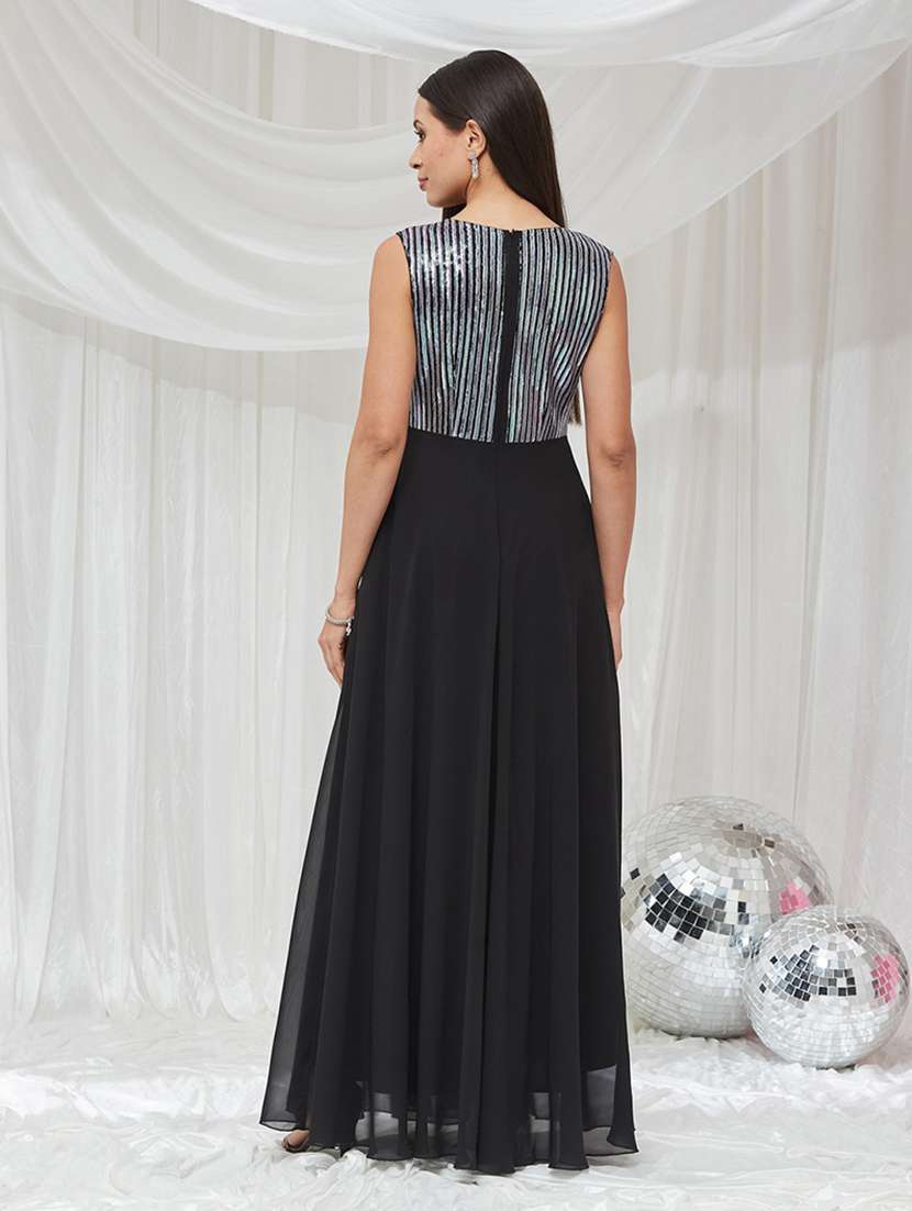 Women Sequined Sleeveless Fit And Flare Gown - 22688315 -  Standard Image - 4