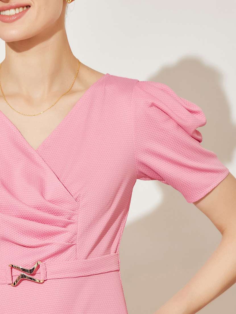 Women Self Design Puff Sleeves Sheath Dress - 22688335 -  Standard Image - 1