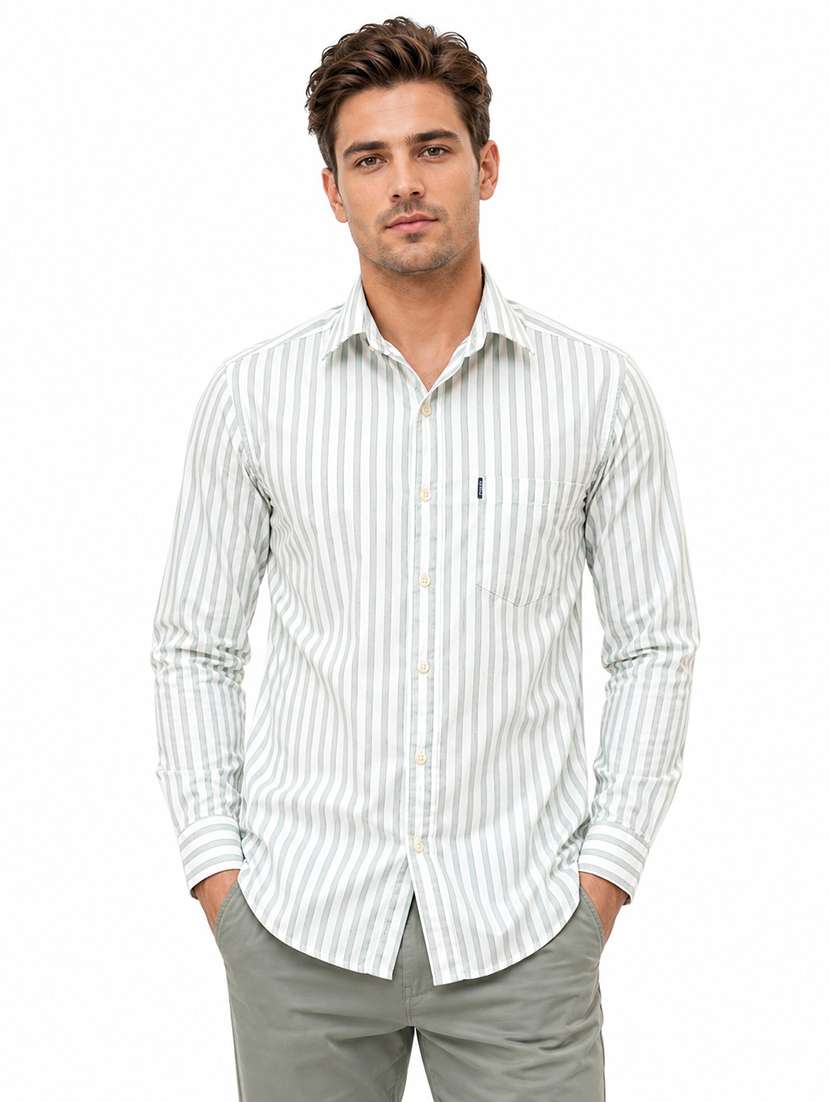 men striped long sleeve regular fit casual shirt
