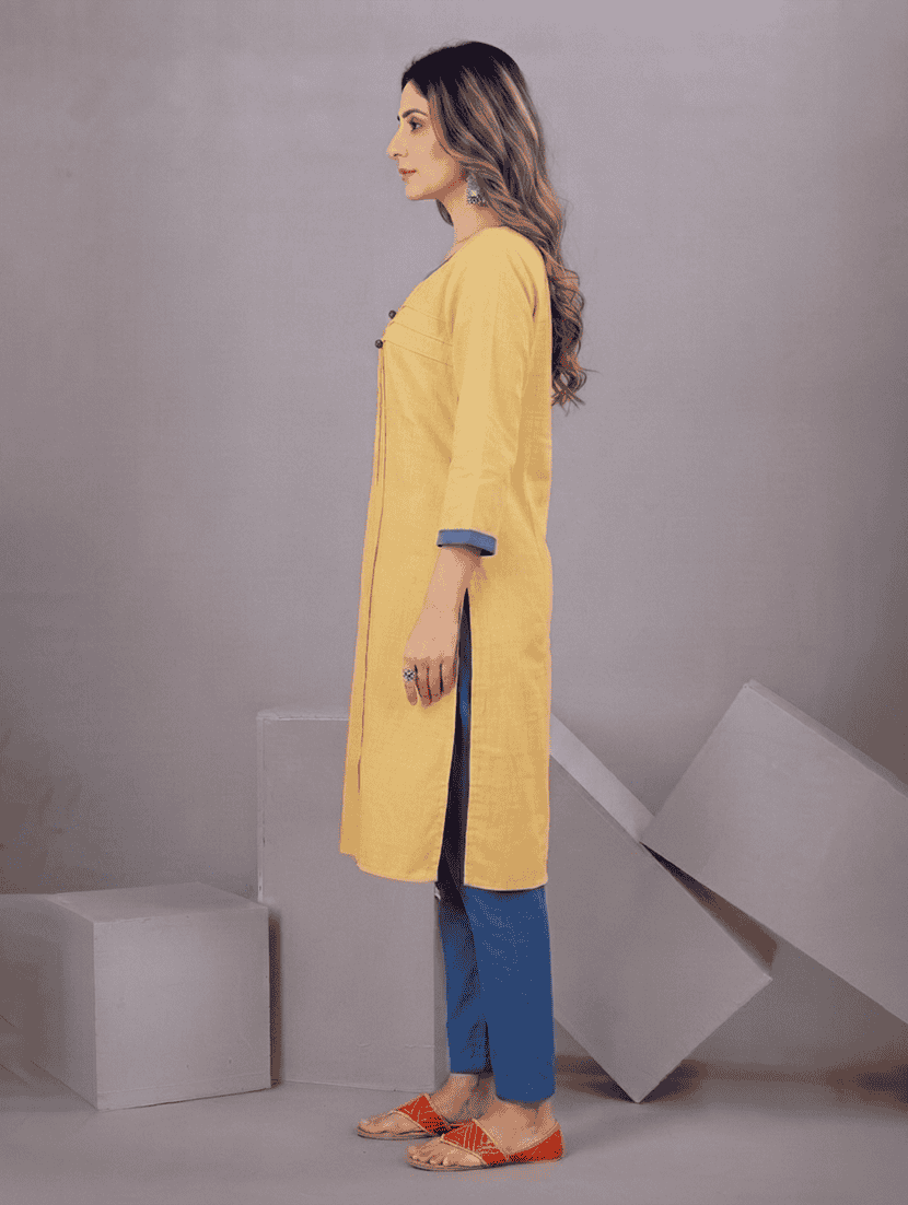 Women Solid Three Quarter Sleeve Straight Kurta - 22688646 -  Standard Image - 1