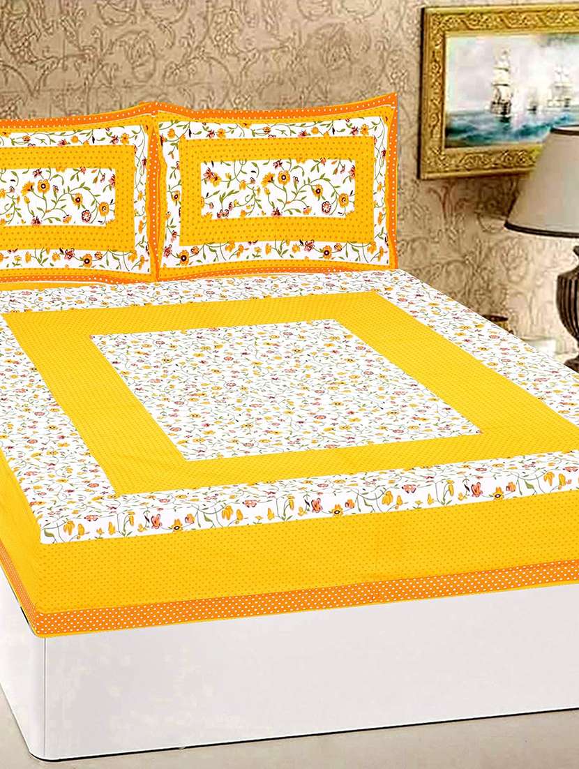 Timeless Trends Yellow 144 Tc Polka Dot Border Printed Double Bedsheet With 2 Pillow Covers - 22688839 -  Standard Image - 1