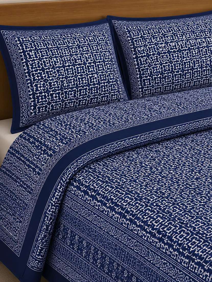 Jaipuri Cotton Double Bed King Size Bedsheet With 2 Pillow Covers (108 X 108 Inches, Navy Blue) Chunri Design Cnb01 - 22688857 -  Standard Image - 1