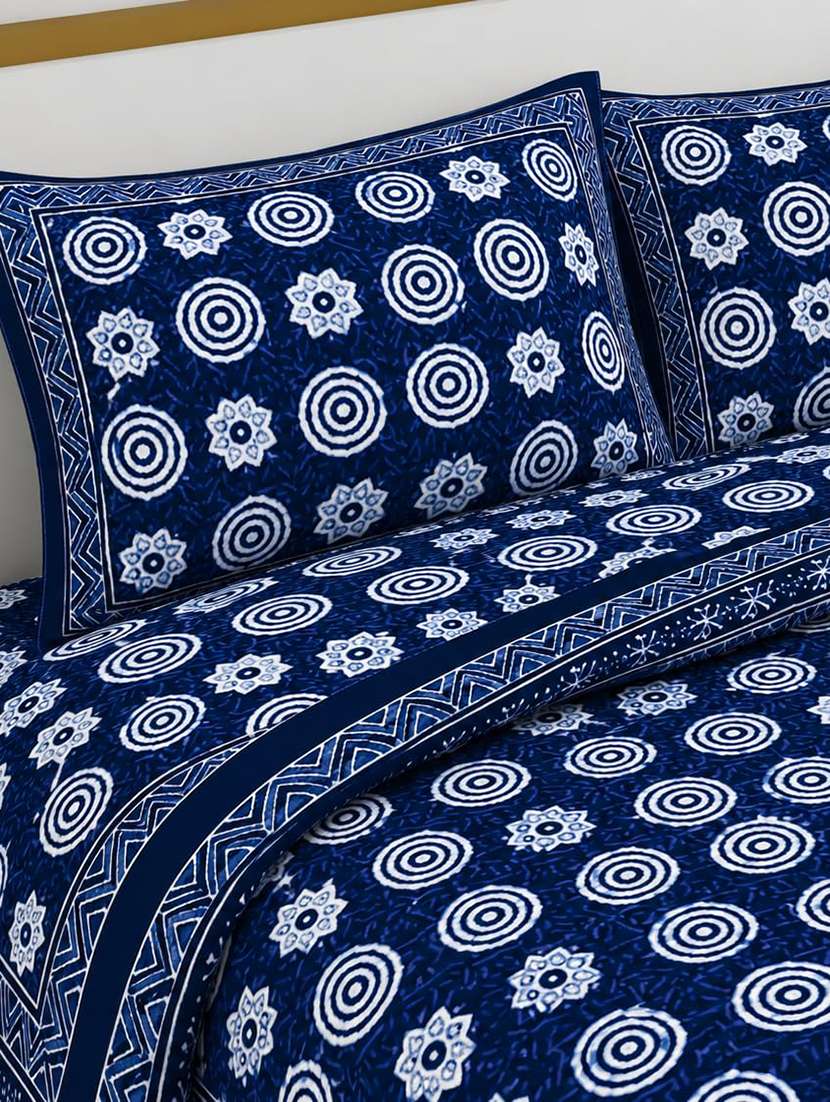 Pure Jaipuri Cotton Double Bed King Size Bedsheet With 2 Pillow Covers (108 X 108 Inches, Blue) | Traditional Mandala Cfn01 - 22688862 -  Standard Image - 1