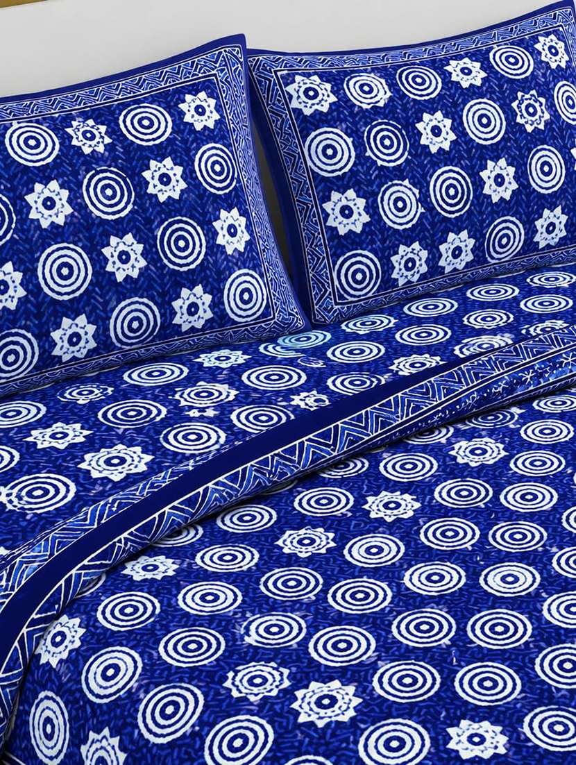 Pure Jaipuri Cotton Double Bed King Size Bedsheet With 2 Pillow Covers (108 X 108 Inches, Blue) | Traditional Mandala Cfb03 - 22688864 -  Standard Image - 1