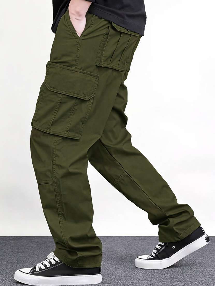 regular fit olive cotton cargo pants - 22688892 -  Standard Image - 1