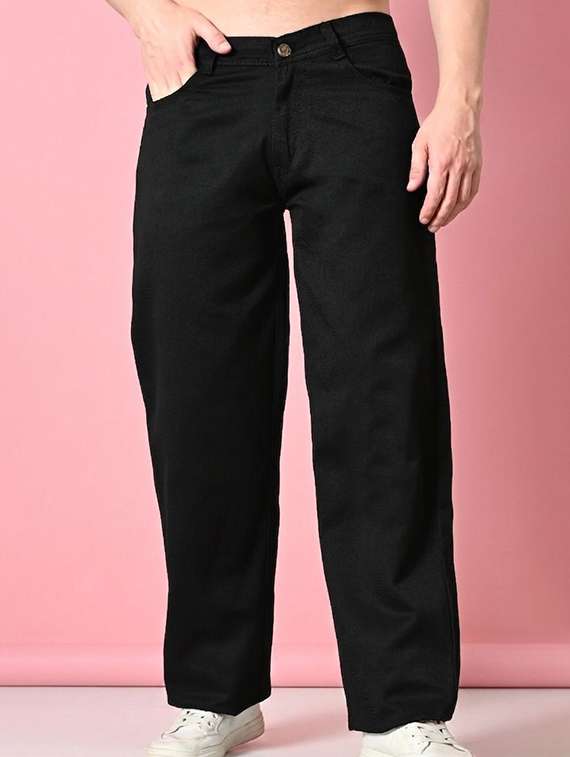 men plain mid rise full length relaxed fit jeans