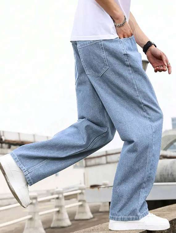 Men Plain Mid Rise Full Length Relaxed Fit Jeans - 22689623 -  Standard Image - 1