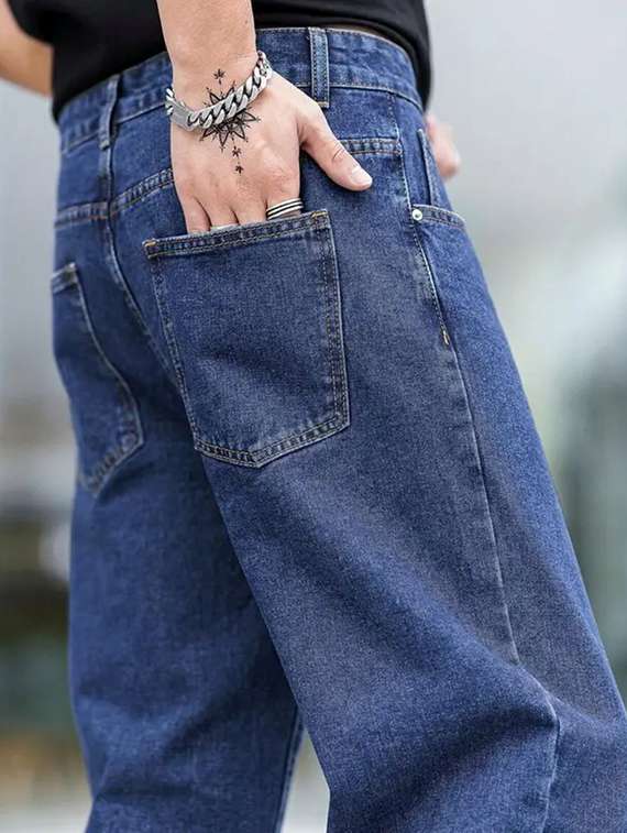 Men Plain Mid Rise Full Length Baggy Jeans - 22690439 -  Standard Image - 1