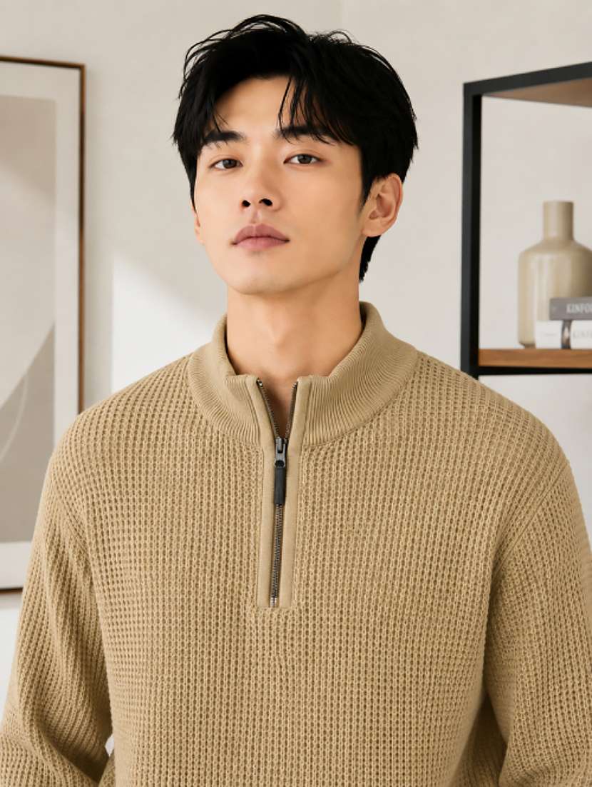 Men Self Design Long Sleeve Regualr Fit Pullover - 22690835 -  Standard Image - 1