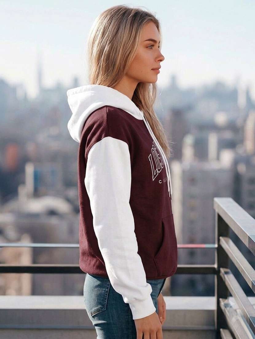 Women Colourblocked Long Sleeves Hooded Sweatshirt - 22690958 -  Standard Image - 1