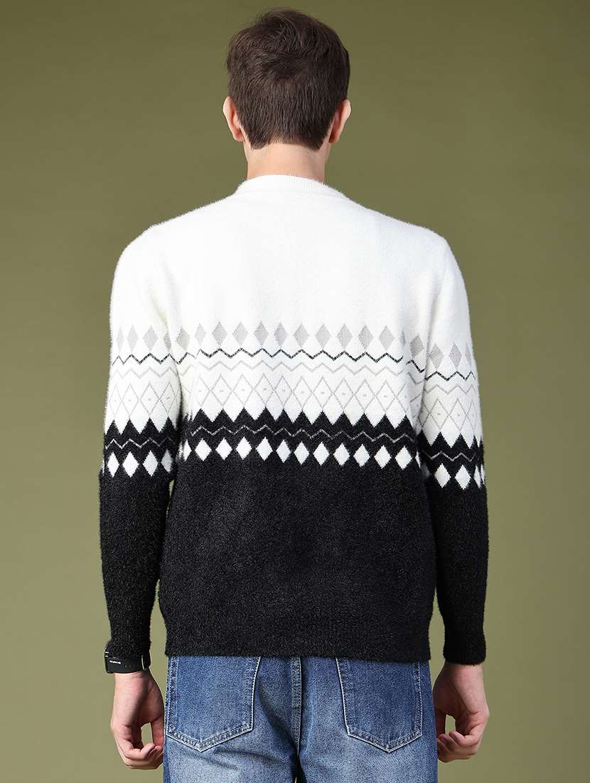 Men Geometric Long Sleeve Regular Fit Pullover - 22691709 -  Standard Image - 4