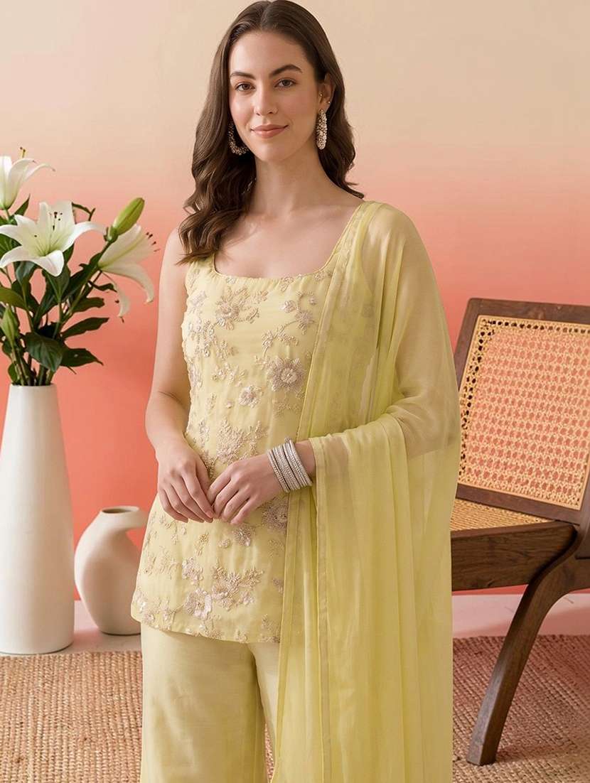 Women Embroidered Sleeveless Kurta Palazzo Set With Dupatta - 22692397 -  Standard Image - 1