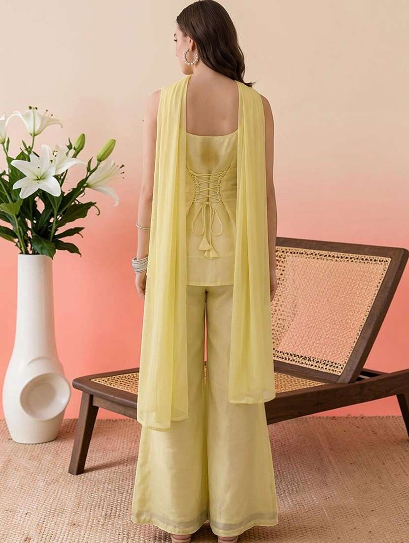 Women Embroidered Sleeveless Kurta Palazzo Set With Dupatta - 22692397 -  Standard Image - 4