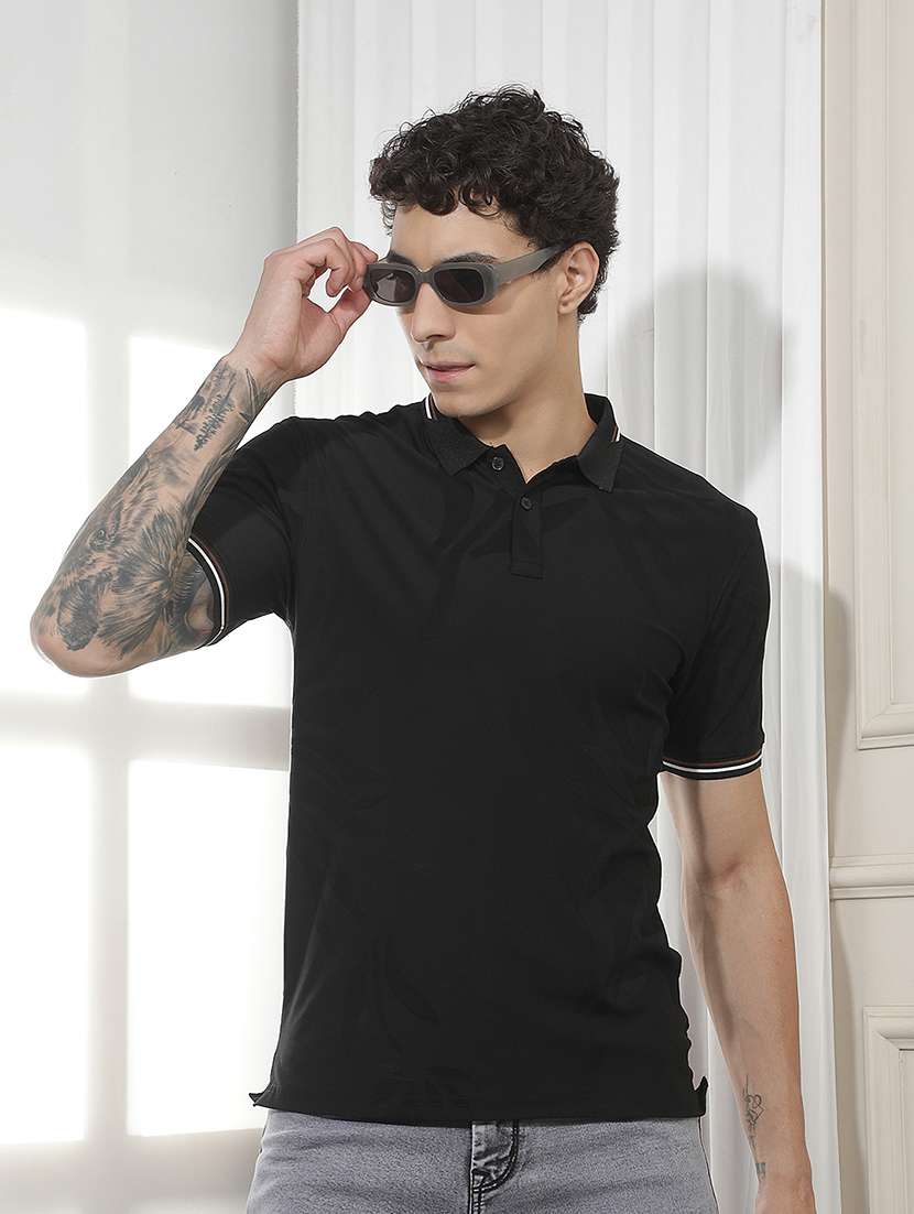 men solid short sleeves polo t-shirt