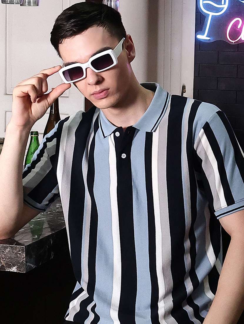 men striped short sleeves polo t-shirt