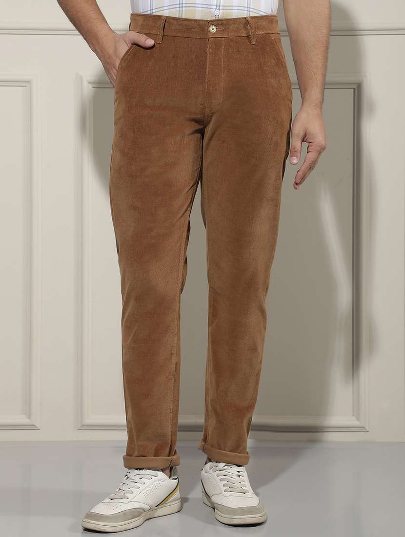 men solid mid rise casual trouser