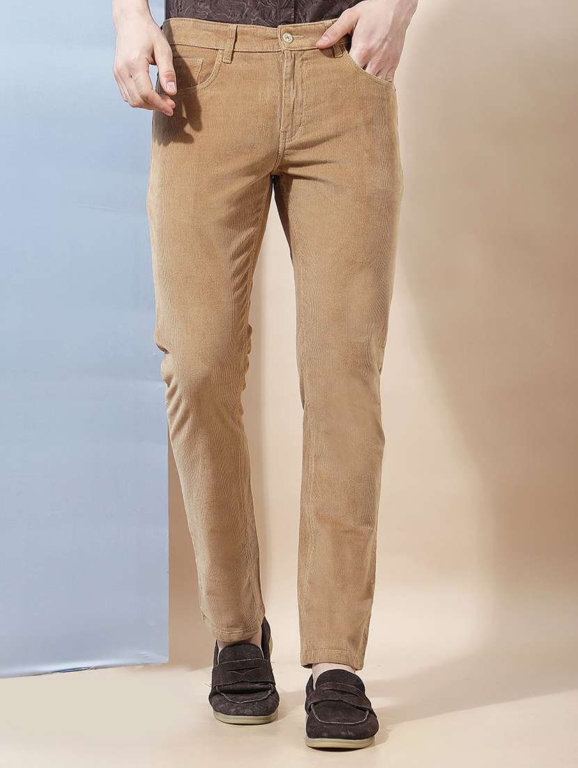 men solid mid rise casual trouser