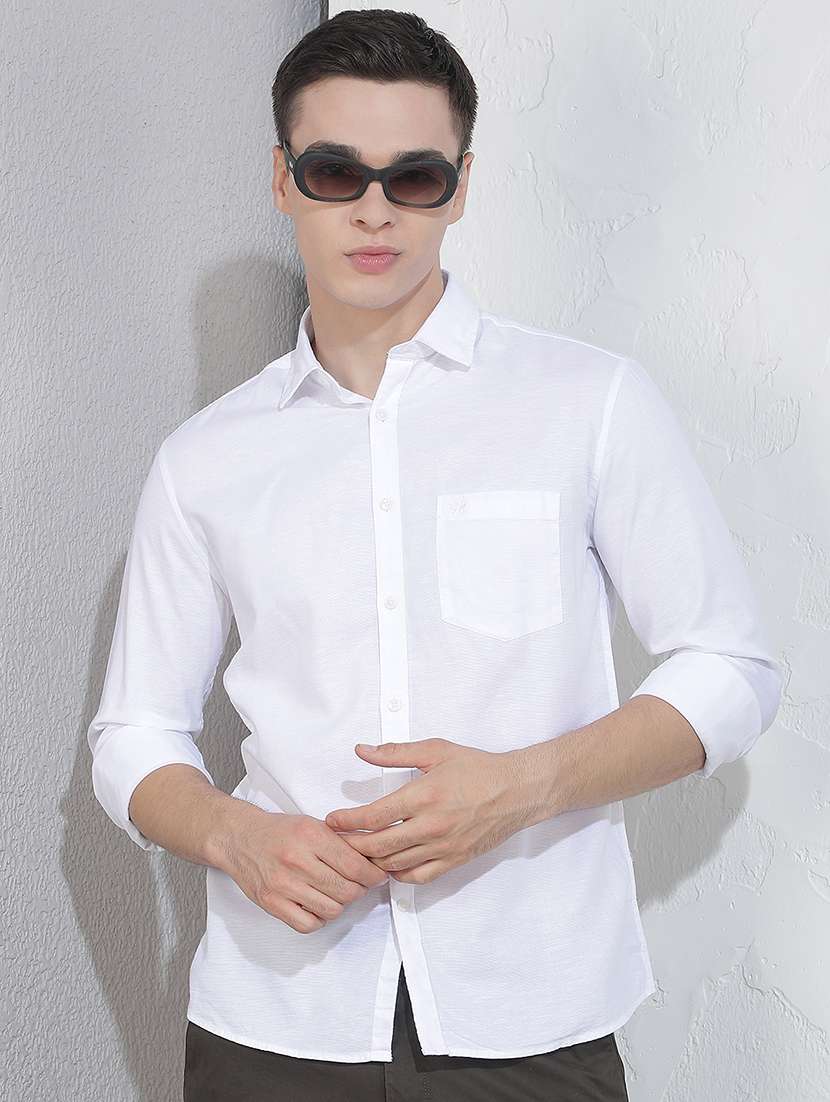 men solid long sleeve slim fit casual shirt