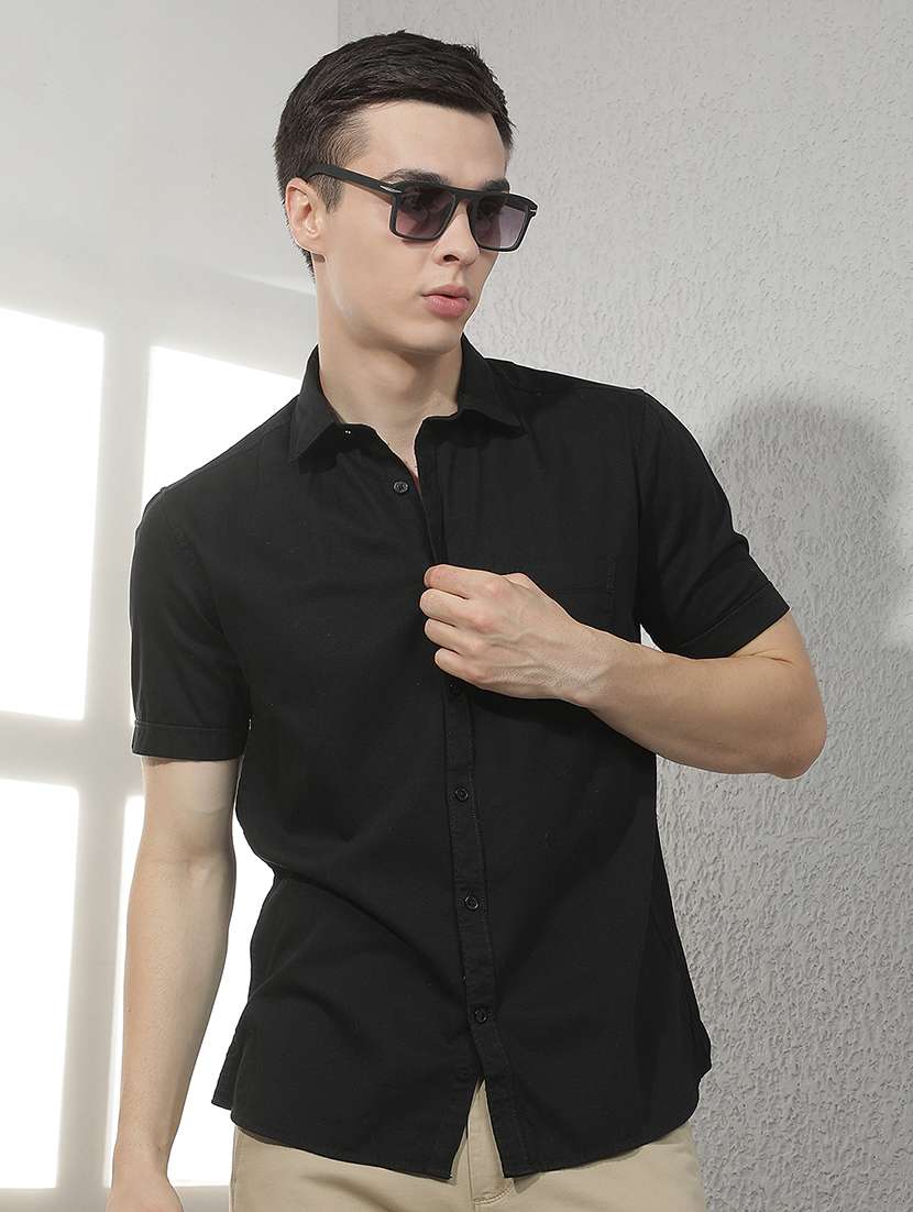 men solid short sleeve slim fit casual shirt