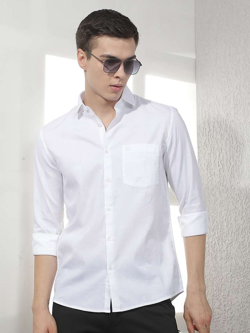 men solid long sleeve slim fit casual shirt