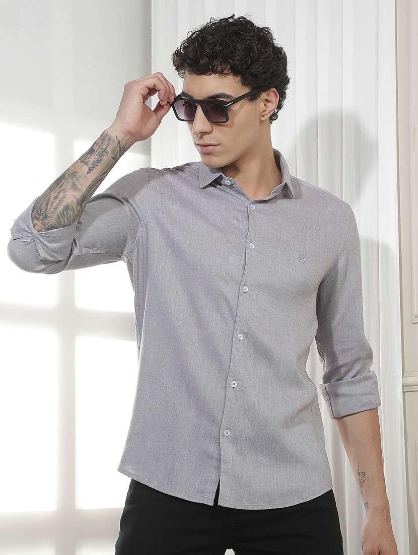 men solid long sleeve slim fit casual shirt