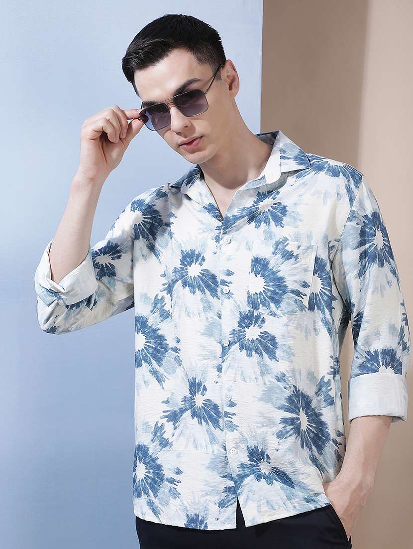 men printed long sleeves casual shirt