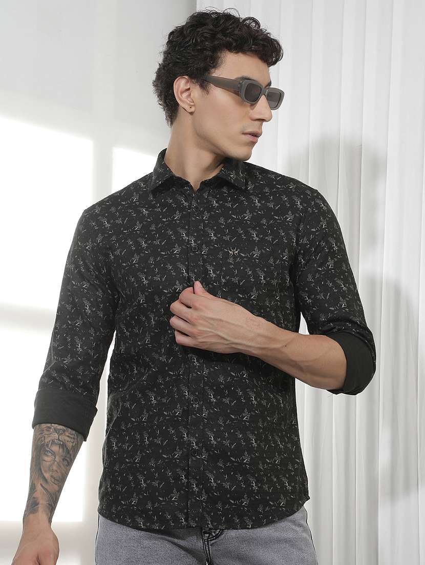 men printed long sleeve slim fit casual shirt