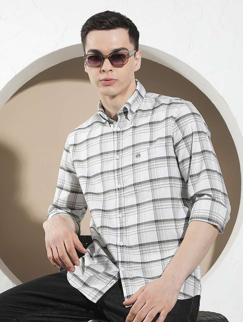 men checkered long sleeve regular fit casual shirt