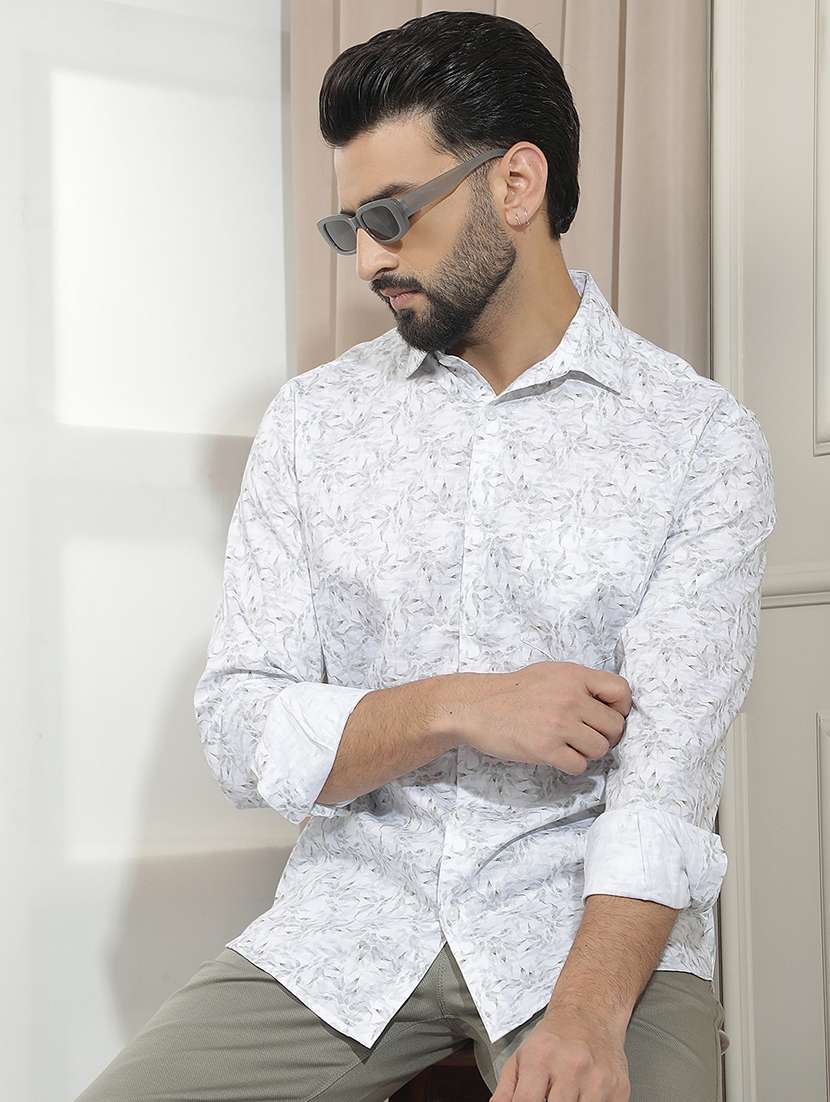 men printed long sleeve slim fit casual shirt