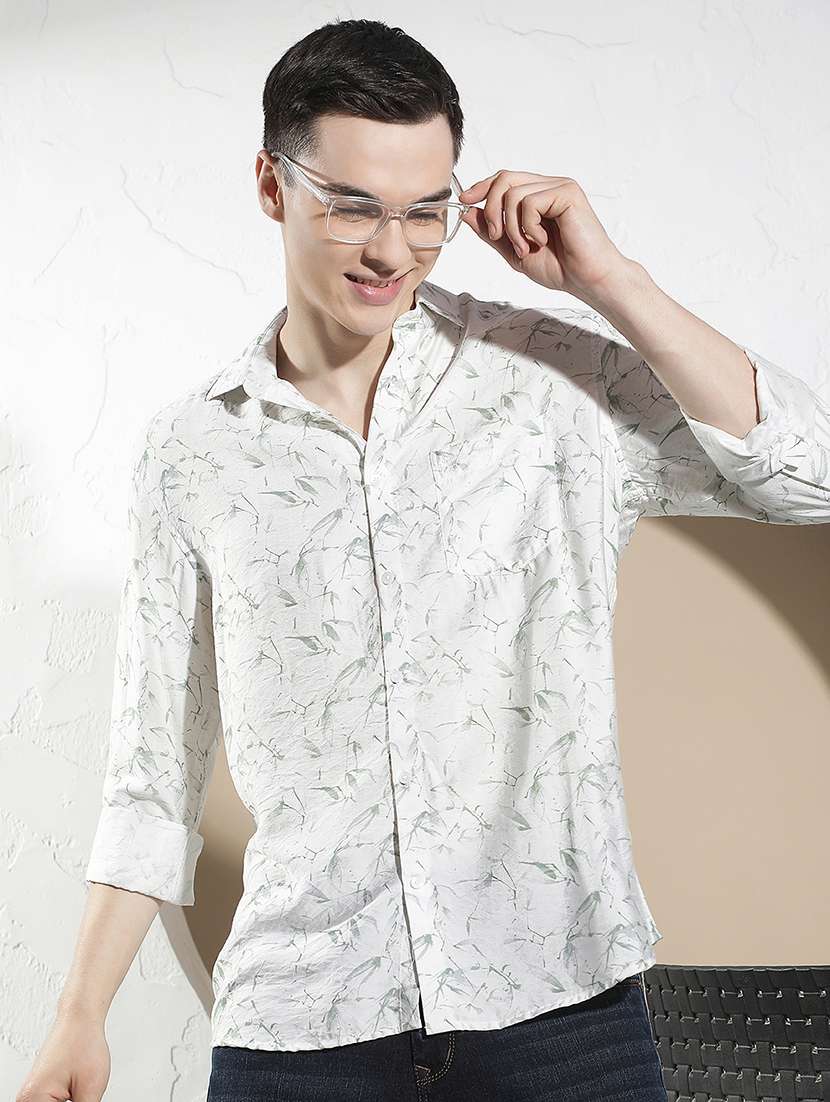 men printed long sleeve slim fit casual shirt