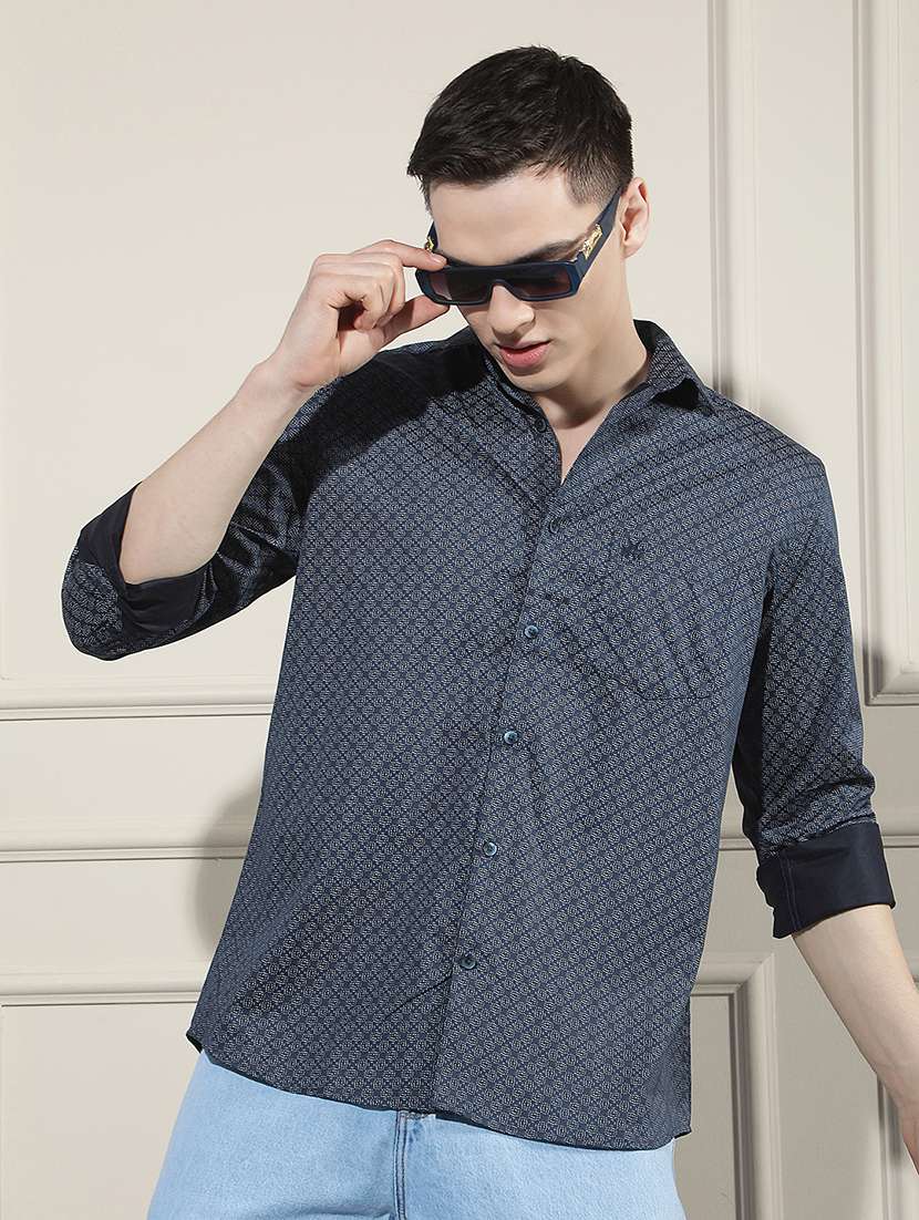 men printed long sleeve slim fit casual shirt