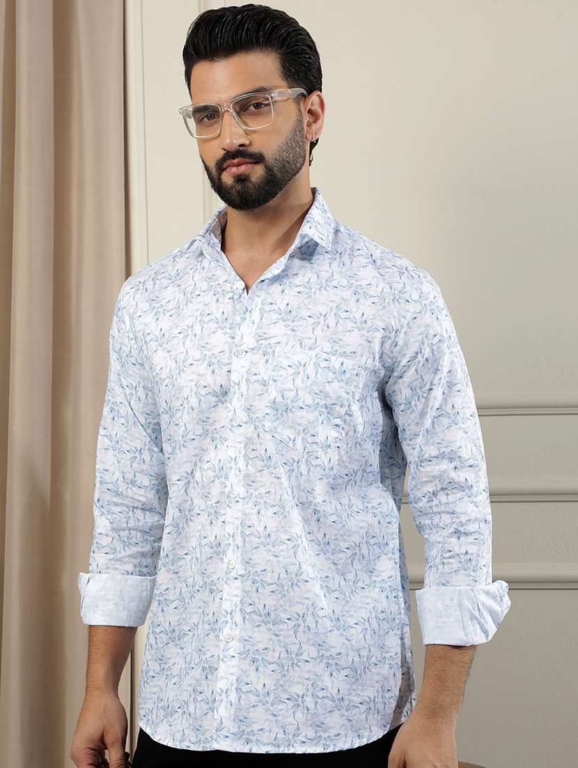 men printed long sleeve slim fit casual shirt