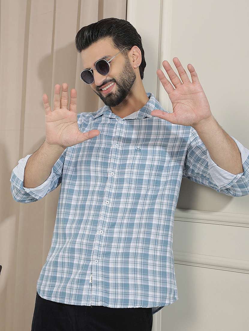 men checkered long sleeve regular fit casual shirt