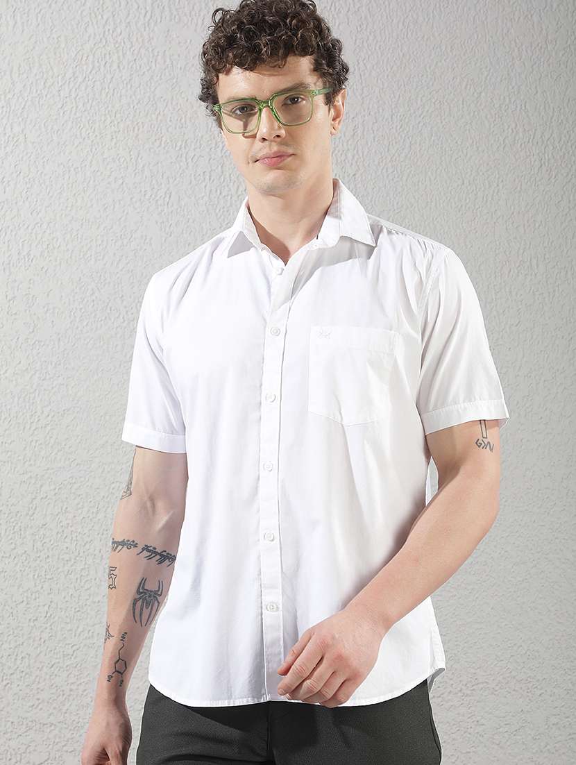 men solid short sleeves slim fit casual shirt